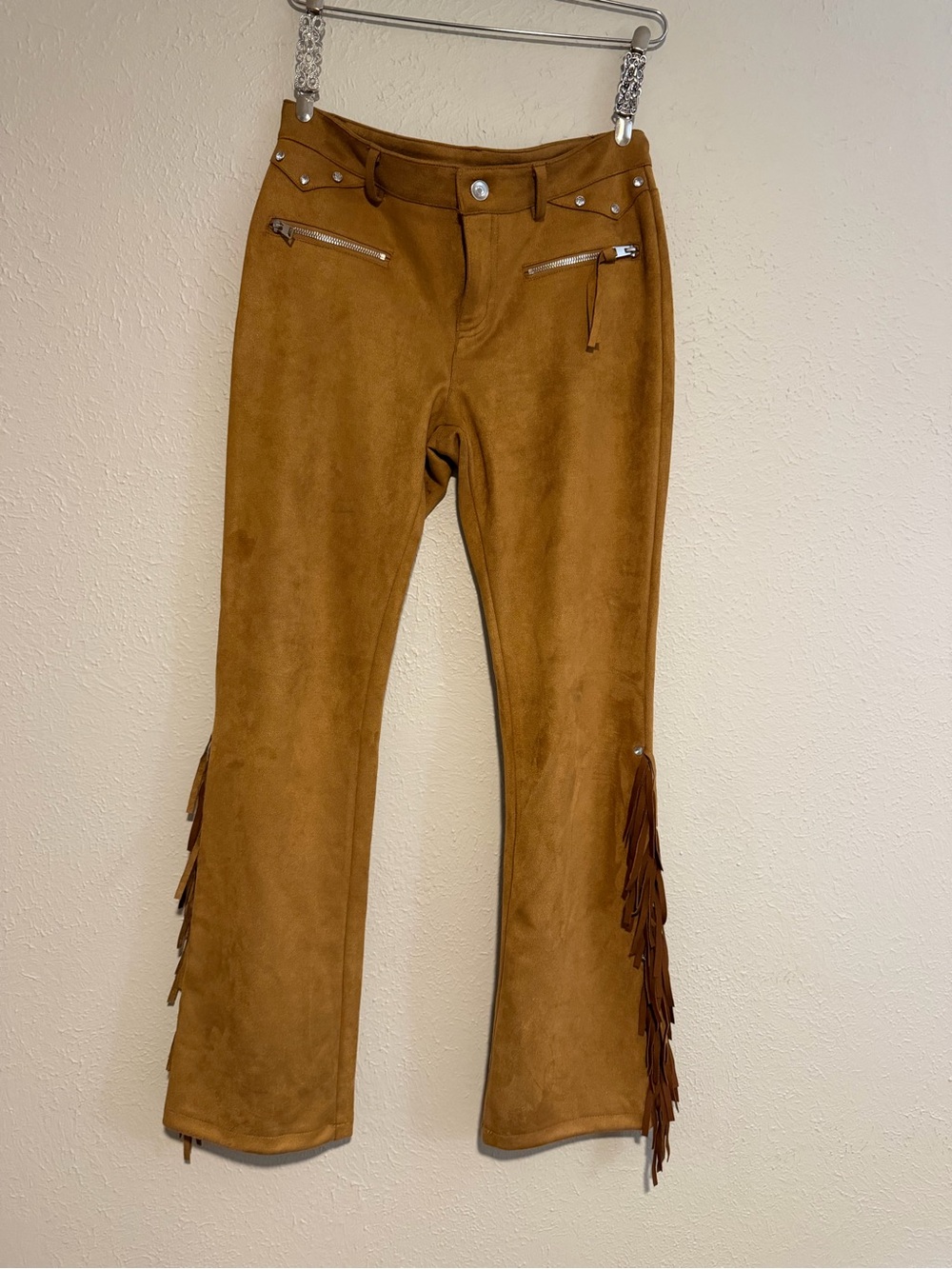 Women’s mid rise Brown Suede Fringe pants